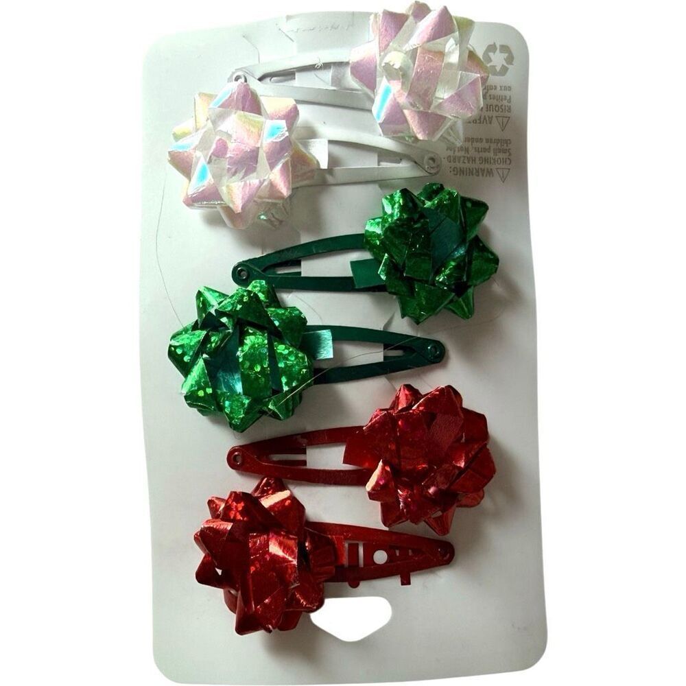 New Baby Girls Toddler Metallic Package Holiday Bow Hair Clips Metallic
